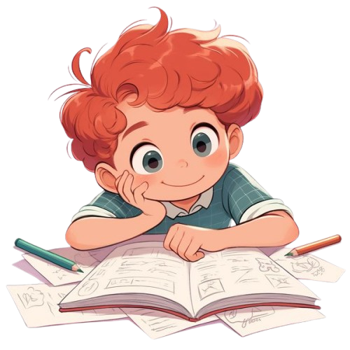 cartoon school boy illustration cute adorable male pupil red haired kid doing homework studying removebg preview